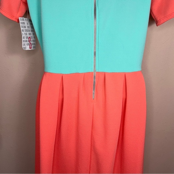 NEW Small LuLaRoe Amelia Dress Neon Coral Mint Green Short Sleeve Stretch Aline - Picture 9 of 16